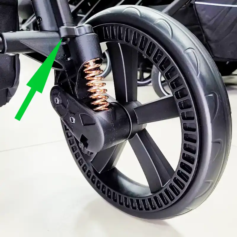 Adjustable stroller suspension switch showing hard and soft settings for different terrain types-2